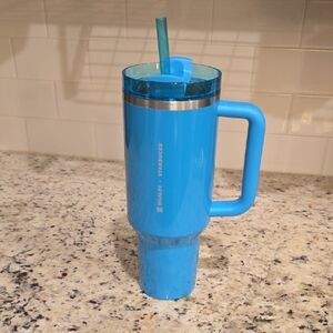 Starbucks Aqua Blue Tumbler with Handle and Straw